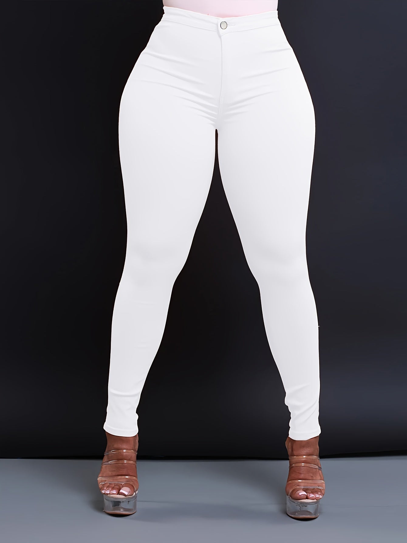 Stylish High-Waist Skinny Fit Jeans - Women Jeans - Stretch Denim, Casual, Versatile, Zipper Button Closure, Comfortable, Flattering Silhouette, Perfect for Daily Wear
