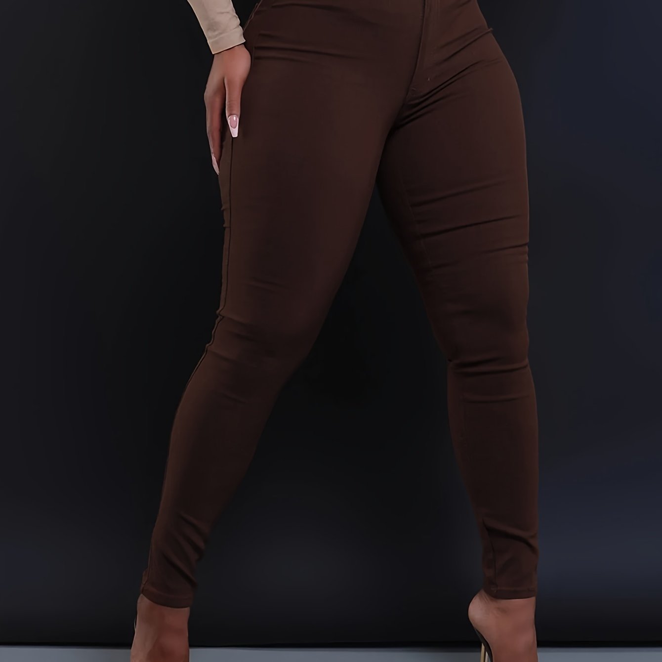 Stylish High-Waist Skinny Fit Jeans - Women Jeans - Stretch Denim, Casual, Versatile, Zipper Button Closure, Comfortable, Flattering Silhouette, Perfect for Daily Wear