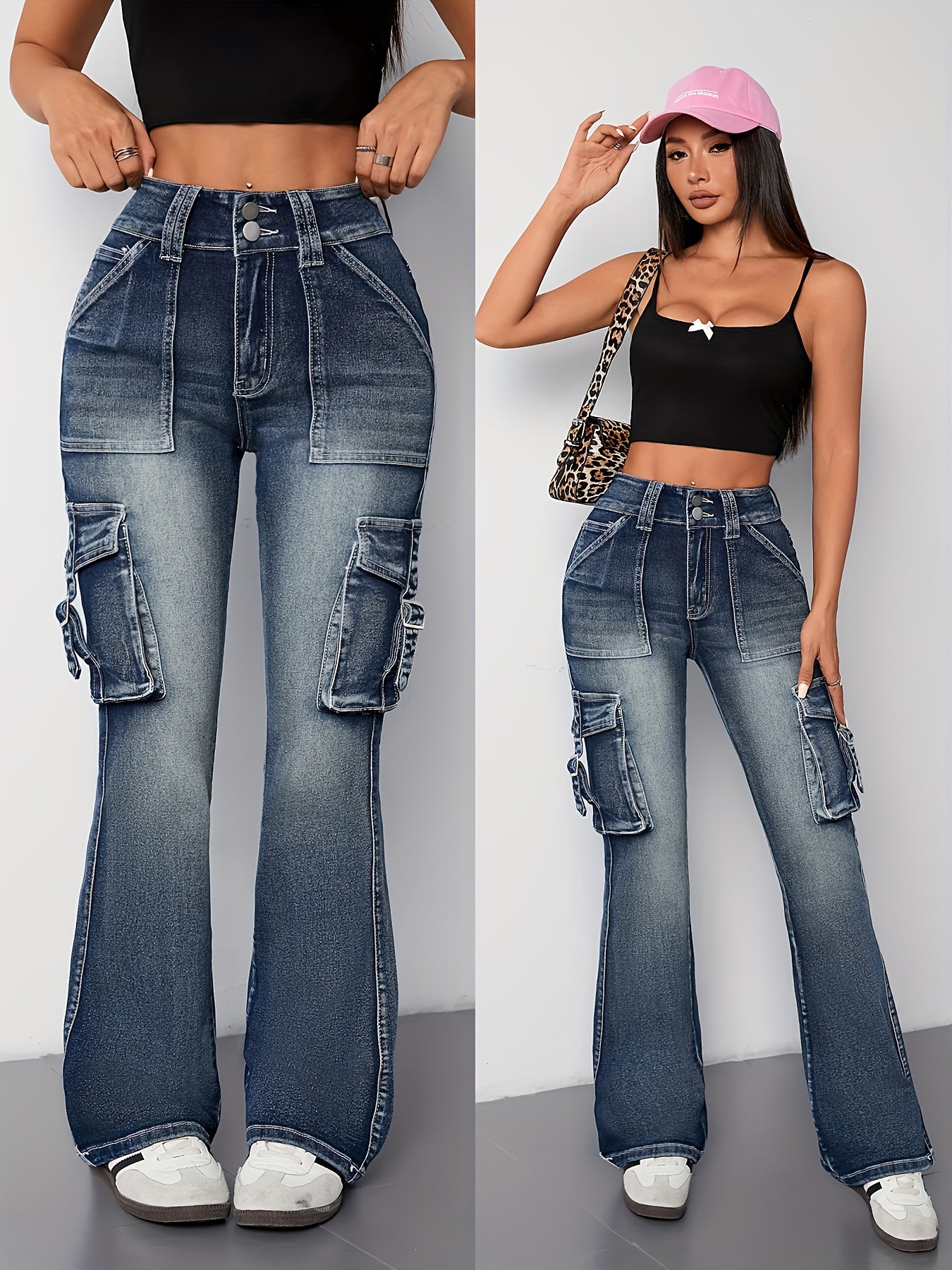 Stylish High-Waisted Cotton Blend Jeans - Women Jeans - Four-Season Stretchy Water Washable Geometric Pattern Casual Work Pants with Comfortable Fit and Versatile Style for Daily Wear