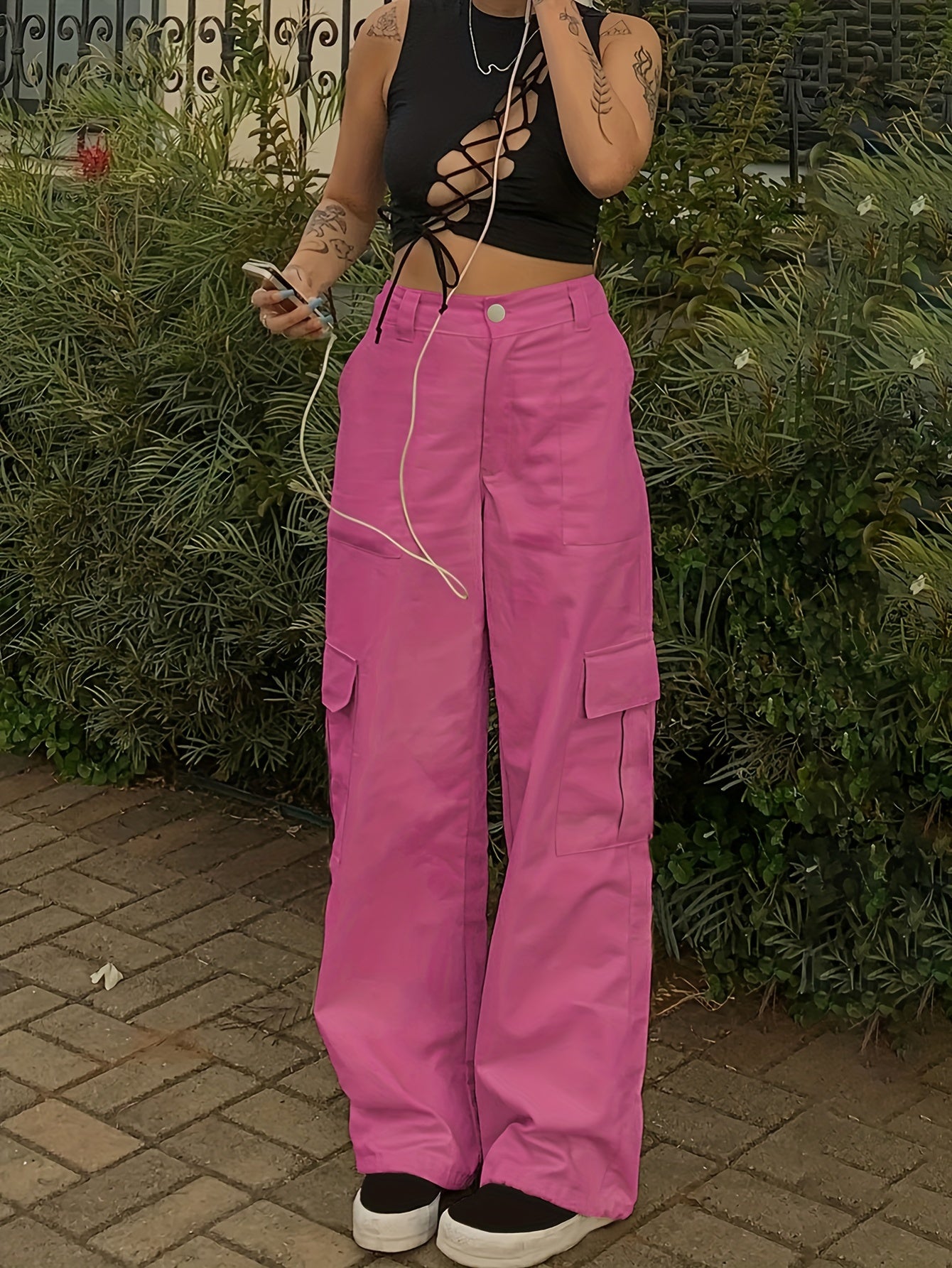 Stylish Y2K Khaki Cargo Denim Pants - Women Jeans - Fashionable Retro High Waist Straight Leg, Loose Fit, Large Pockets, Casual Street Hip-hop Style, Comfortable Wear for Daily Life