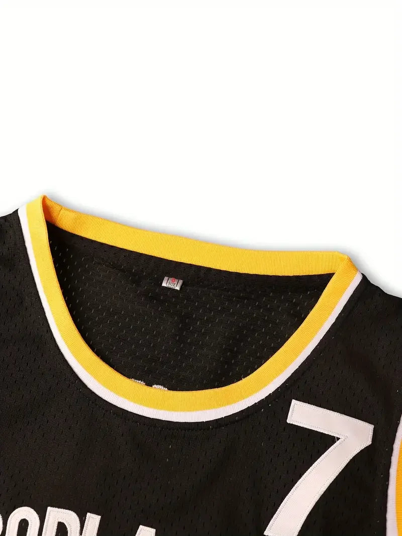 Wholesale Sewing #7 Men's Black Basketball Shirt, Breathable, Sleeveless, Embroidered Uniform Shirt Basketball Jersey