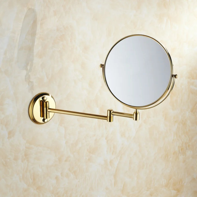 BECOLA Double Side Bathroom Folding Brass Shave Makeup Mirror Gold Plated Wall Mounted Dual Arm Extend Bath Mirror BR-6738