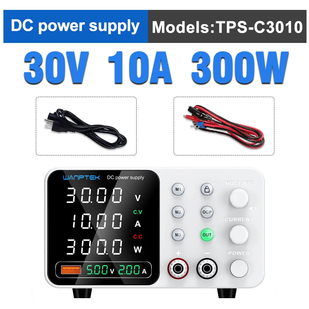 Wanptek Lab DC Power Supply Encoder adjustment Memory Adjustable 30V 10A Bench Power Source 160V 120V 60V 5A 3A Metal anodizing