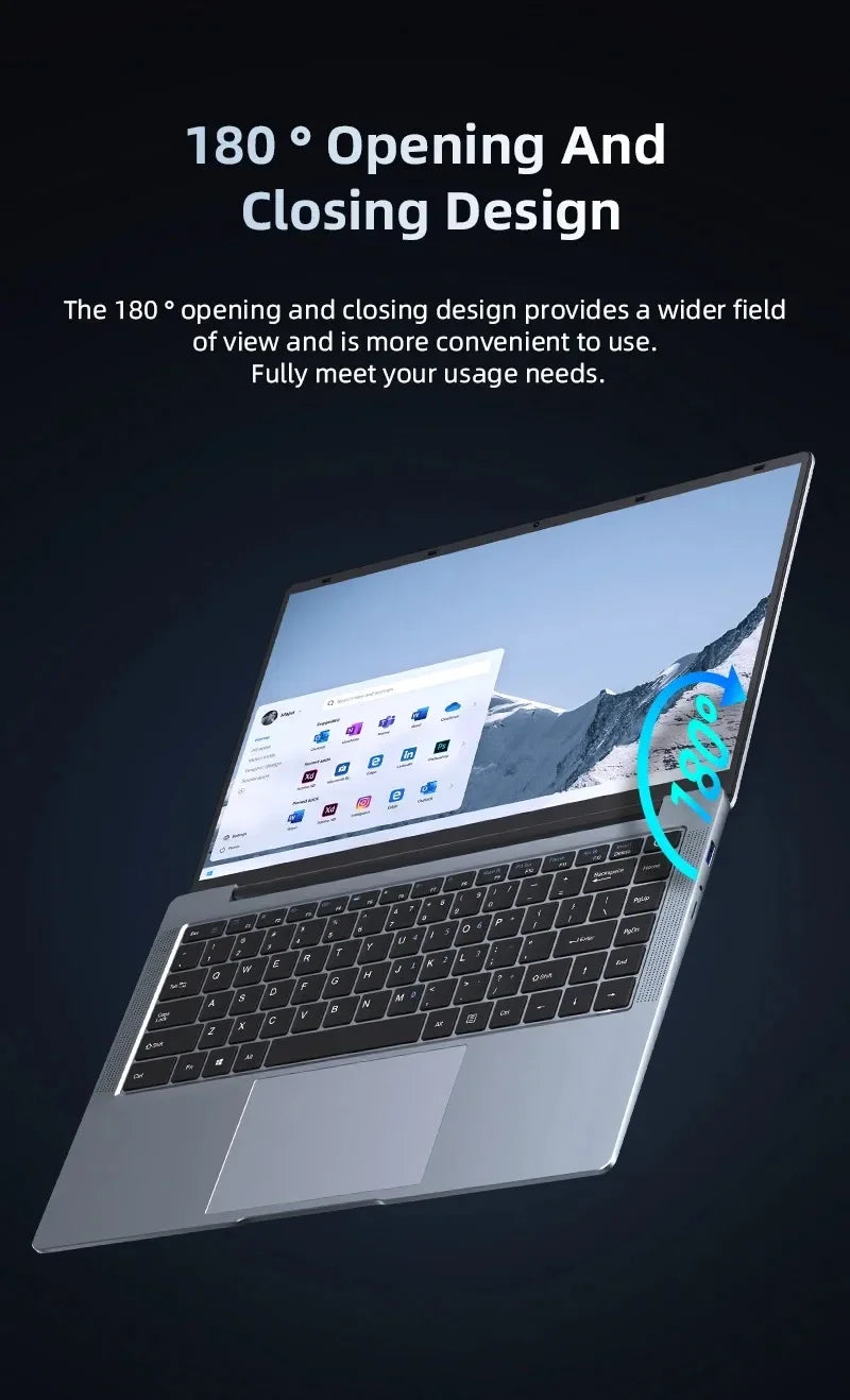 Ultra Slim Laptop 14.1" 16GB RAM 1TB SSD Intel N3700 Notebook Gamer 1920*1080 Display Office Study Computer PC Windows 11 Pro