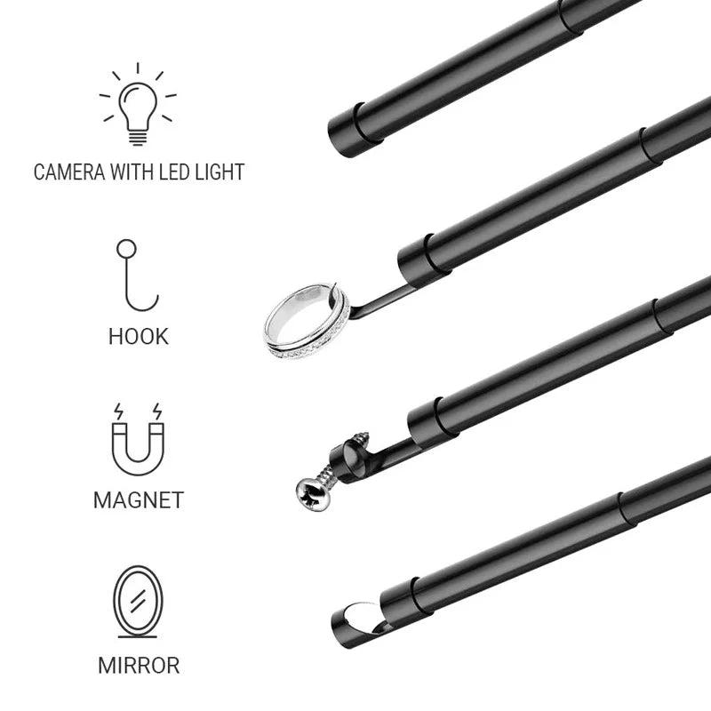 3 in1 Endoscope Camera 1080P HD Borescope with 8 LED Lights 8mm IP67 Waterproof Inspection Camera for iOS Android Samsung