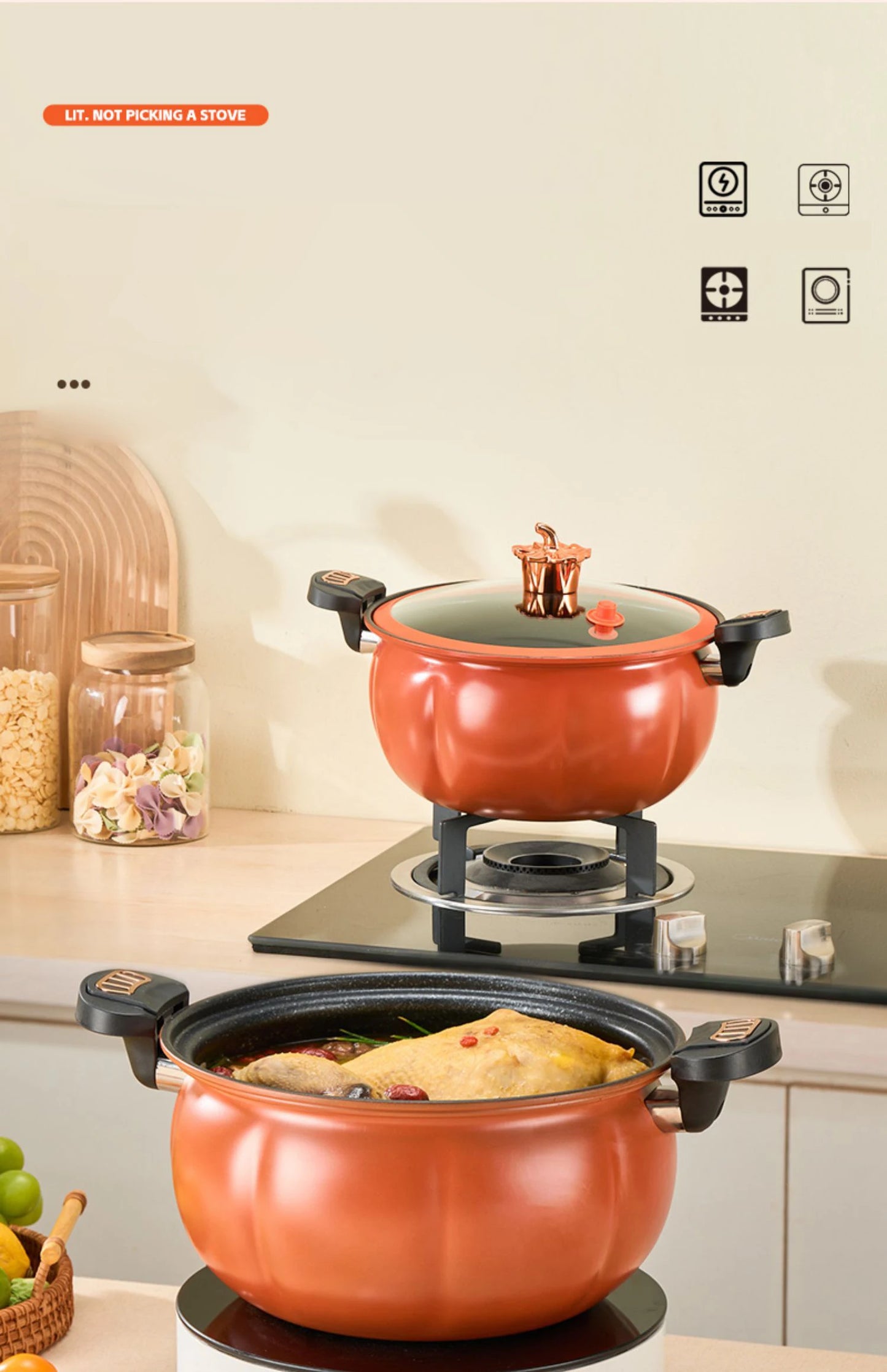 Pumpkin Pot Multifunctional Cast Iron Slight Pressure Cooker Braise Boil Steam Stew Nonstick Pots Cooking Pots