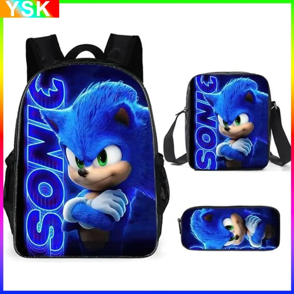 HOT 3PC-SET Sonic Backpack Primary and Secondary School School Bags Anime Cartoon School Bags Best Gifts for Kids Mochila
