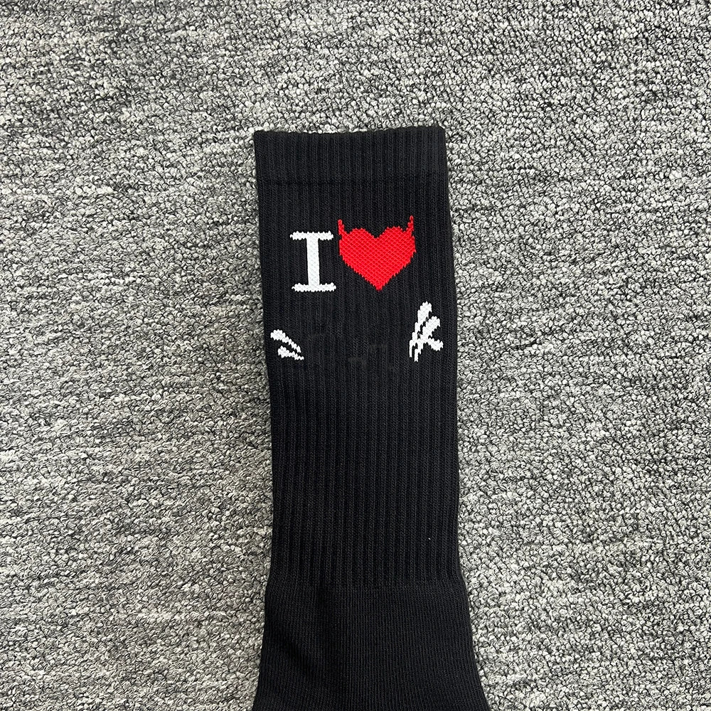 New Sport Socks | Black Cotton with Heart Jacquard | Moisture-Wicking Stretch for Gym & Running | Athletic Performance