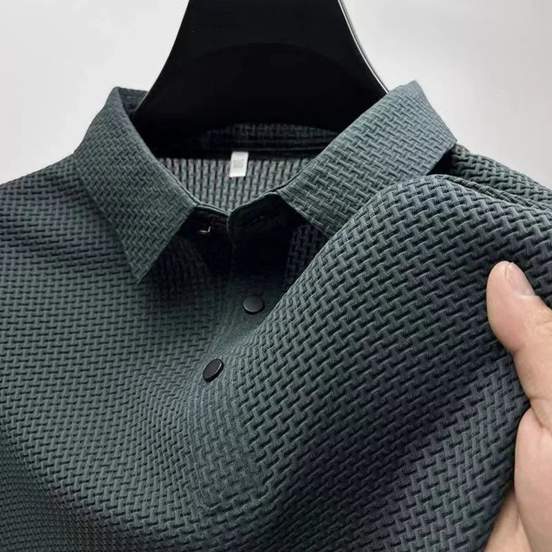 Men's 2025 Business Casual Short Sleeved Bone Flower Solid Color POLO Shirt Fashion Breathable Comfortable Summer Versatile Top
