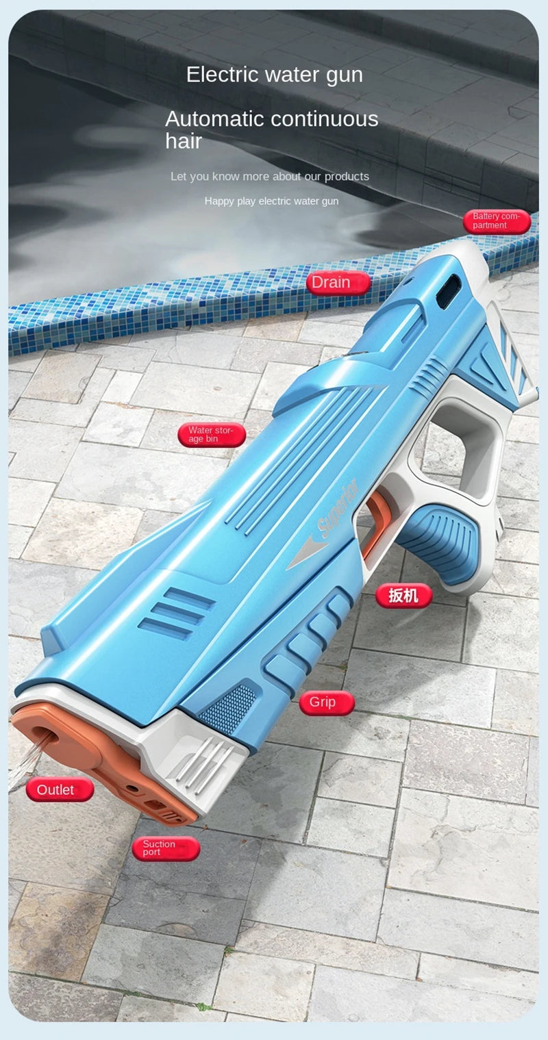 Full Automatic Electric Water Gun Toys 43cm Portable Children Adult Summer Beach Outdoor Fight Fantasy Toys for Boys Kids Game