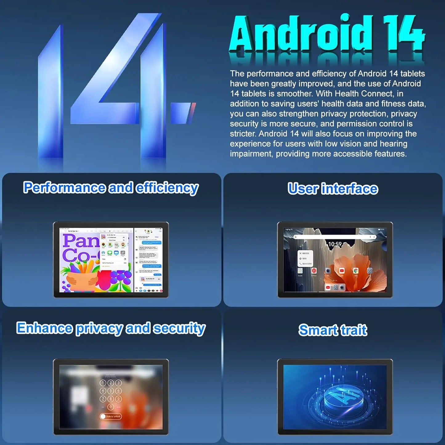URAO C11 PC Tablet 10 Inch Android 14 Tablet 8GB RAM+64GB ROM +1TB Expansion CPU A523 Octa-Core 8MP+5MP Camera Face ID OTG WiFi