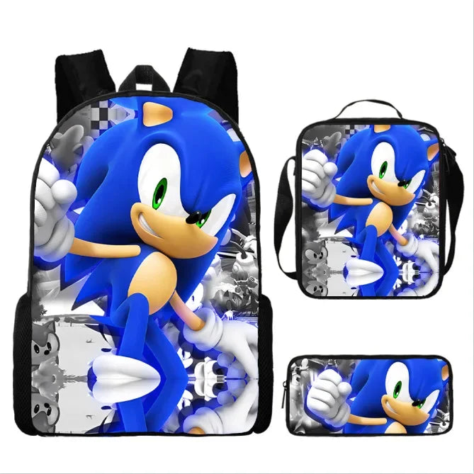 HOT 3PC-SET Sonic Backpack Primary and Secondary School School Bags Anime Cartoon School Bags Best Gifts for Kids Mochila