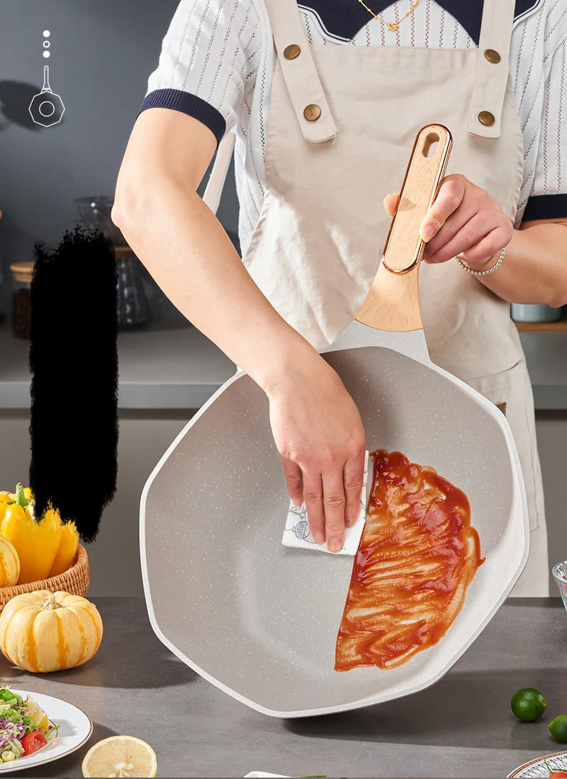 GIANXI Octagonal Wok Medical Stone Non-stick Frying Pan Induction Cooker Gas Stove Special Cooking Pots Cooking Utensils
