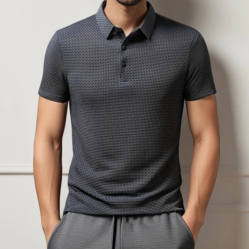 Men's 2025 Business Casual Short Sleeved Bone Flower Solid Color POLO Shirt Fashion Breathable Comfortable Summer Versatile Top