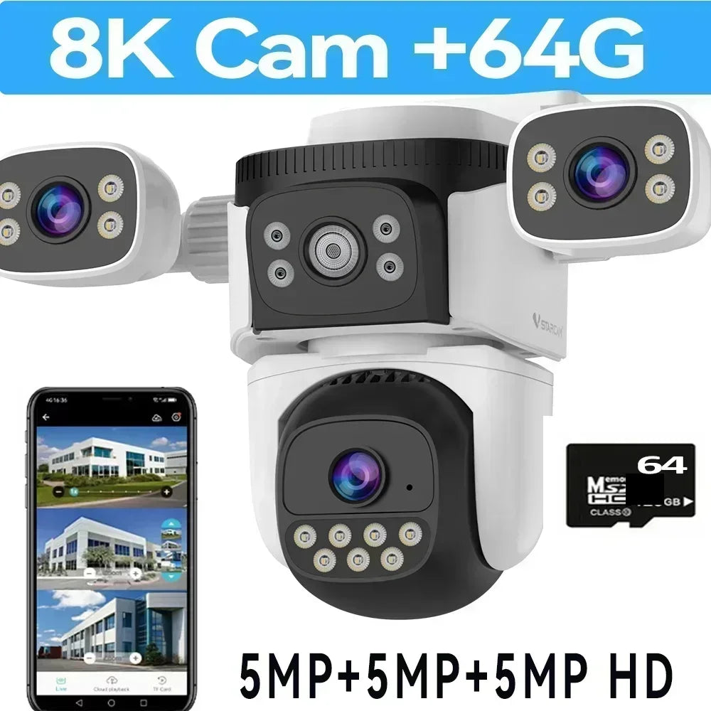 10K 20MP Home Security WiFi Camera Four Len Four Screen 360° PTZ 10X Zoom CCTV Wireless Surveillance IP Cam Security Protection