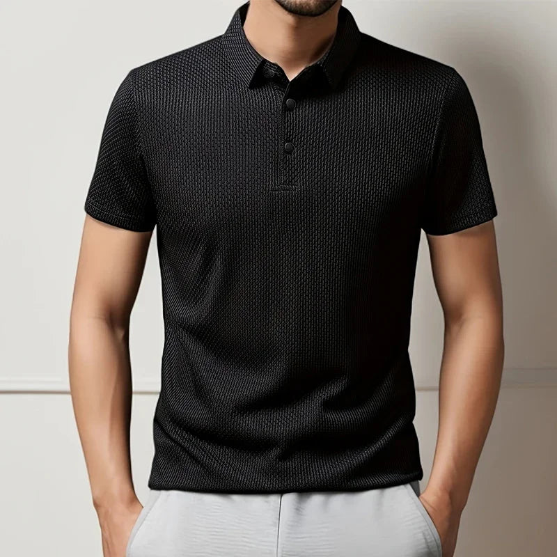 Men's 2025 Business Casual Short Sleeved Bone Flower Solid Color POLO Shirt Fashion Breathable Comfortable Summer Versatile Top