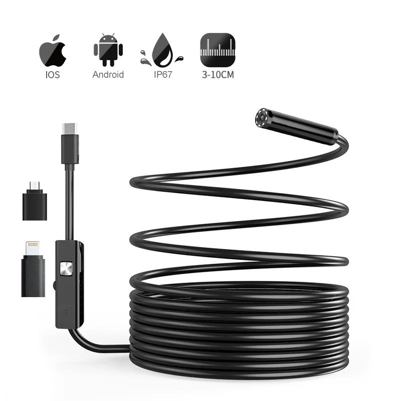3 in1 Endoscope Camera 1080P HD Borescope with 8 LED Lights 8mm IP67 Waterproof Inspection Camera for iOS Android Samsung