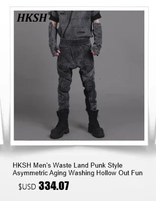 HKSH Men's Tide Streetwear Jeans RO Style Women's Autumn Winter Urban Spiral Track Twisted Large Zipper Dark Denim Pants HK1407
