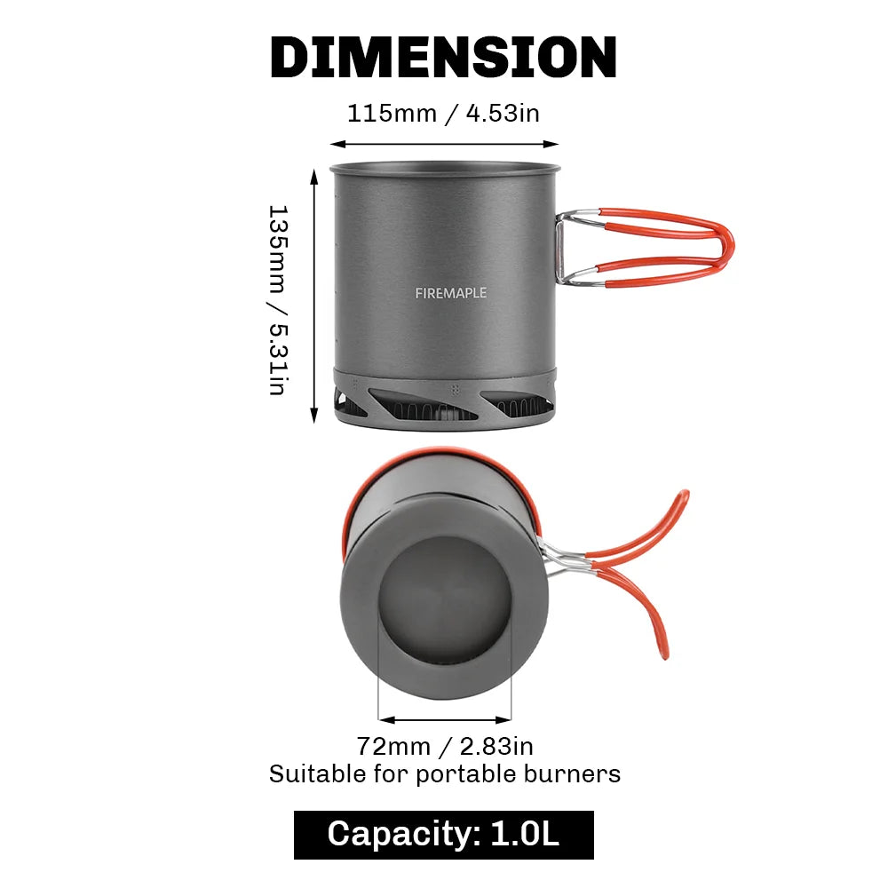 Fire Maple FMC-XK6 Heat Exchanger Pot 1L Foldable Cooking Pots with Mesh Bag Outdoor Camping Cookware