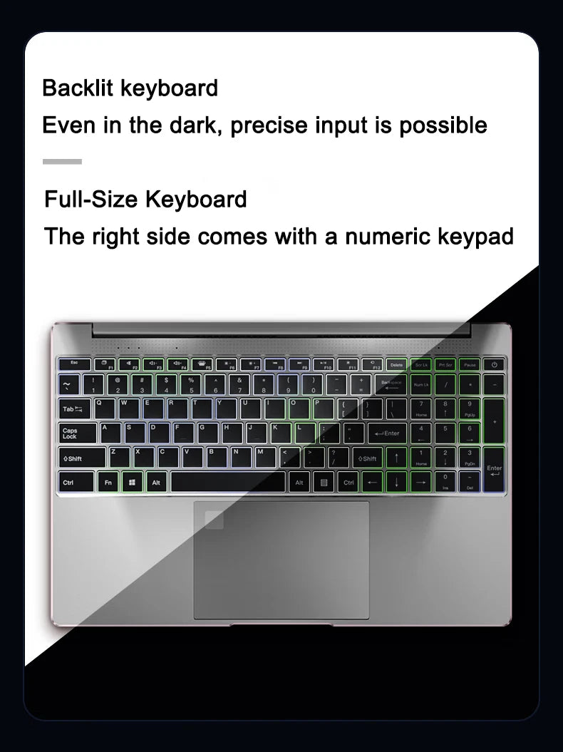 New 15.6" Inch Laptop, Windows 11 Pro N5095 1920x1080 32GB+2048 GB Fingerprint Unlock,Backlit Keyboard,Portable Office Notebook