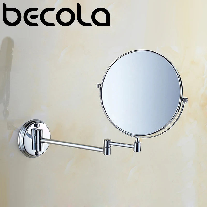 BECOLA Double Side Bathroom Folding Brass Shave Makeup Mirror Gold Plated Wall Mounted Dual Arm Extend Bath Mirror BR-6738