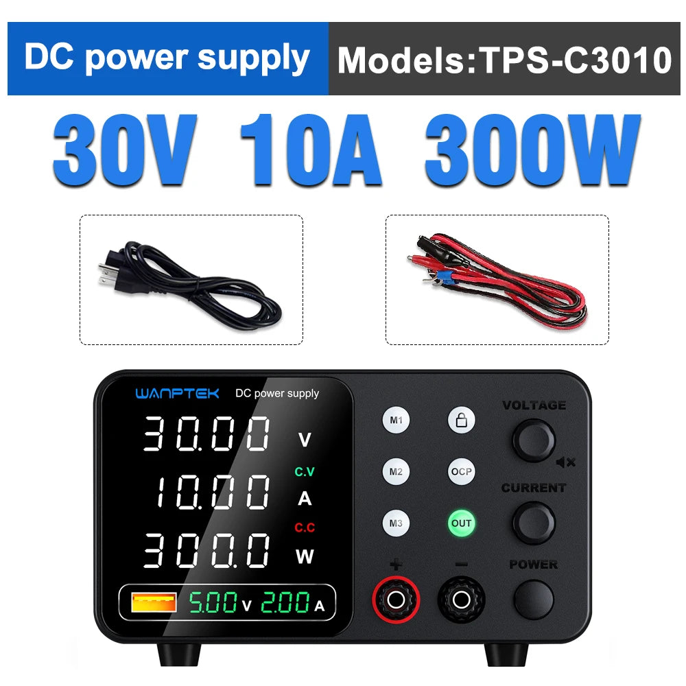 Wanptek Lab DC Power Supply Encoder adjustment Memory Adjustable 30V 10A Bench Power Source 160V 120V 60V 5A 3A Metal anodizing