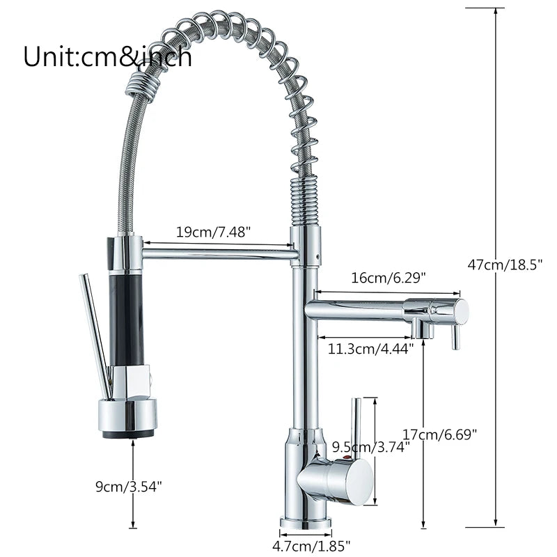 Chrome Spring Pull Down Kitchen Faucet Hot and Cold Water Deck Mounted Tap 360 Rotate Single Hole Single Handle