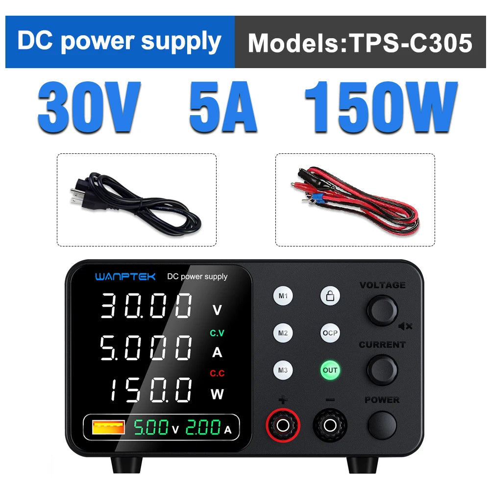 Wanptek Lab DC Power Supply Encoder adjustment Memory Adjustable 30V 10A Bench Power Source 160V 120V 60V 5A 3A Metal anodizing
