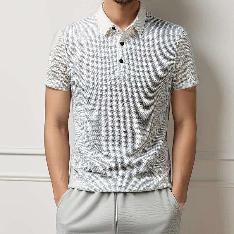 Men's 2025 Business Casual Short Sleeved Bone Flower Solid Color POLO Shirt Fashion Breathable Comfortable Summer Versatile Top