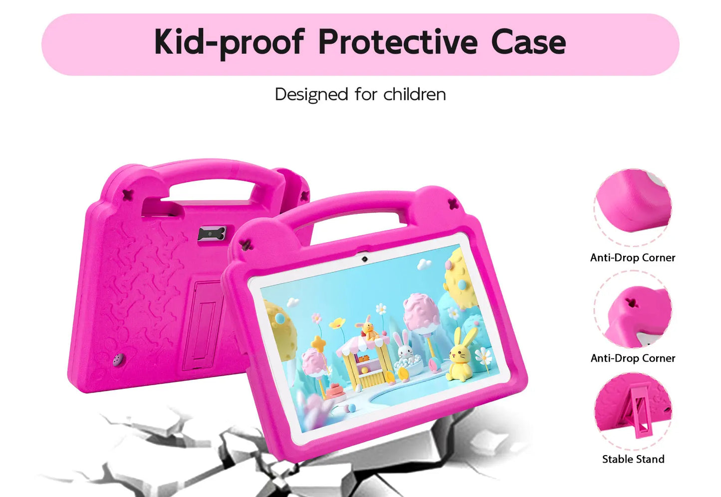 ANRY 10.1 Inch Kids Tablet 8GB(4+4 Expand) RAM 64GB ROM CPU A523 2.0GHZ 5000Mah Octa-Core Learning Education Children's Tablets