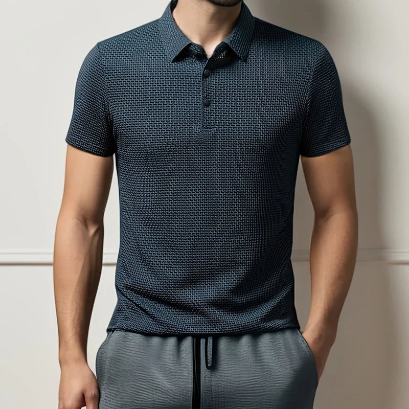Men's 2025 Business Casual Short Sleeved Bone Flower Solid Color POLO Shirt Fashion Breathable Comfortable Summer Versatile Top