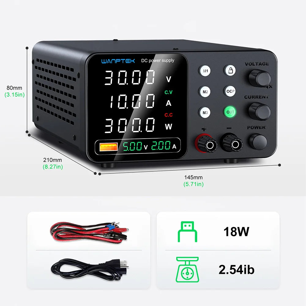 Wanptek Lab DC Power Supply Encoder adjustment Memory Adjustable 30V 10A Bench Power Source 160V 120V 60V 5A 3A Metal anodizing