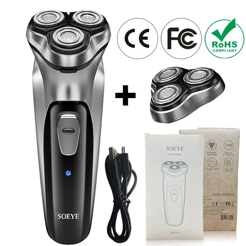 Men's Electric Shaver For Men Shaving Machine SOEYE Beard Trimmer 3D Floating Blade Washable USB Recharge Hair Cutting Machine