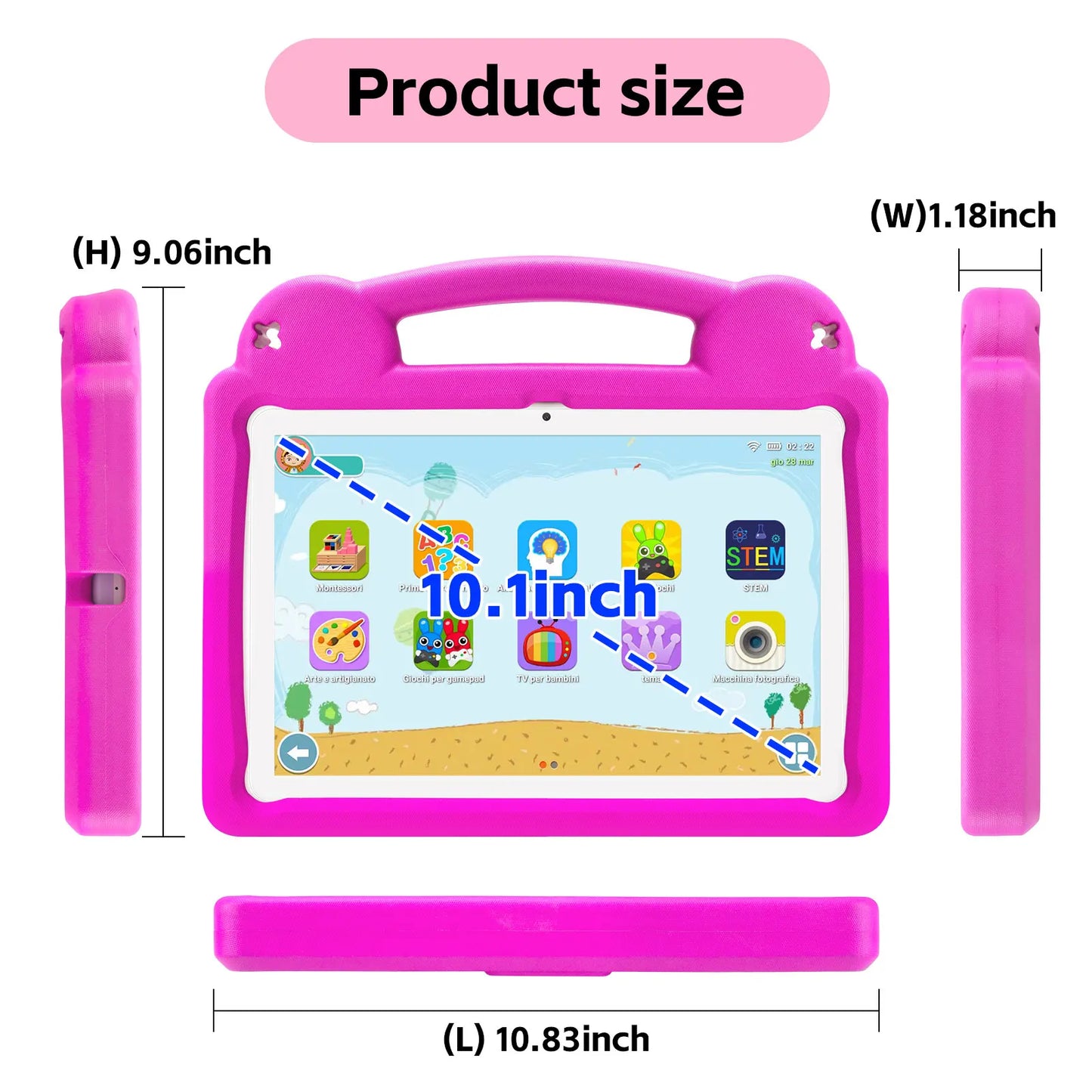 ANRY 10.1 Inch Kids Tablet 8GB(4+4 Expand) RAM 64GB ROM CPU A523 2.0GHZ 5000Mah Octa-Core Learning Education Children's Tablets