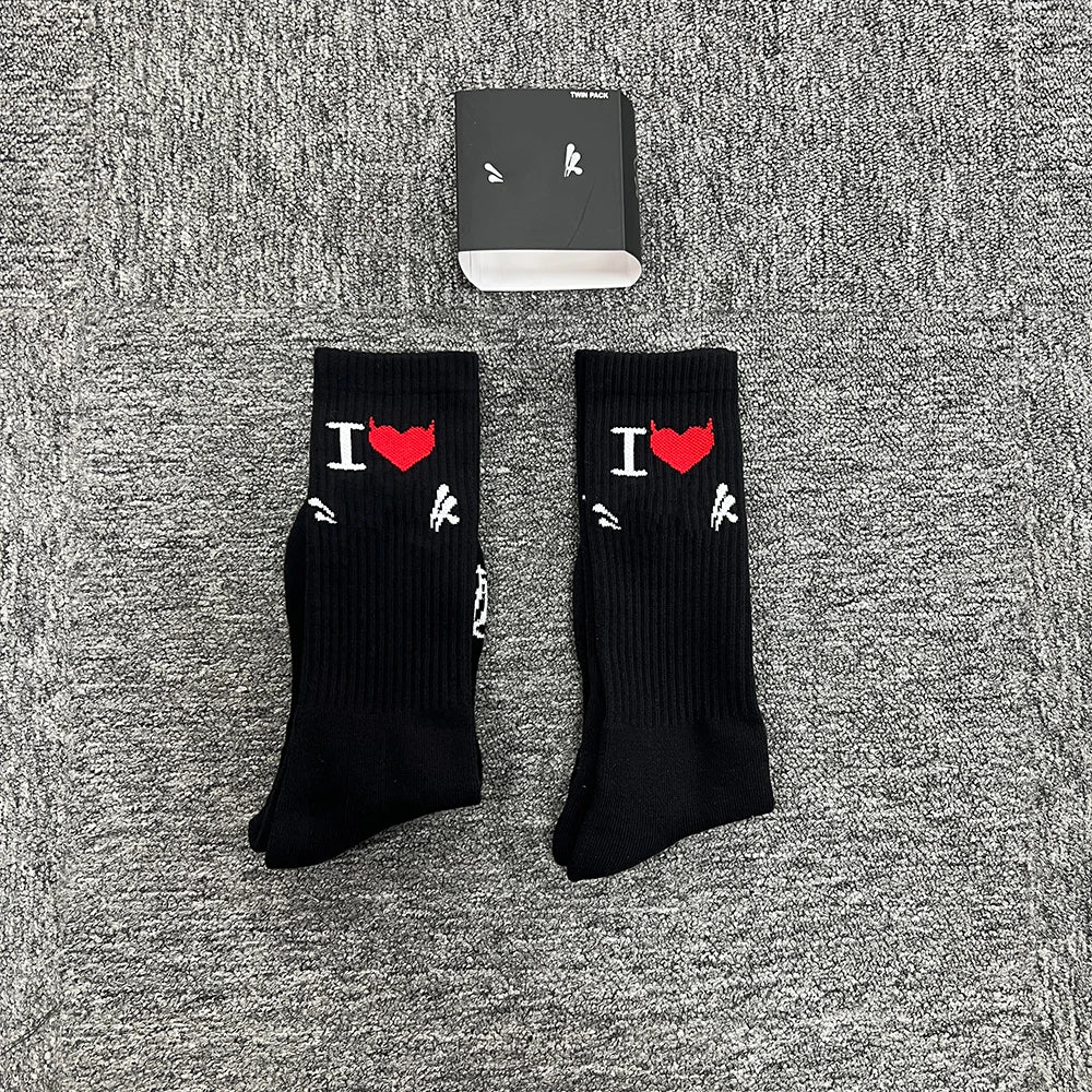 New Sport Socks | Black Cotton with Heart Jacquard | Moisture-Wicking Stretch for Gym & Running | Athletic Performance
