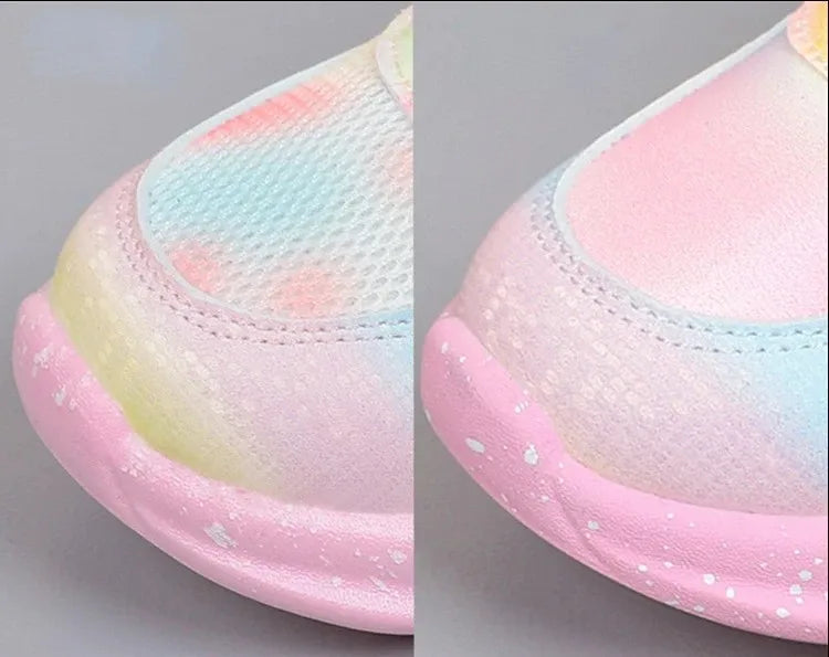 Disney Girls' Casual Shoes Led Lights Mesh Breathable Children's Sports Princess Elsa Pink Purple Shoes Sneakers Size 22-35