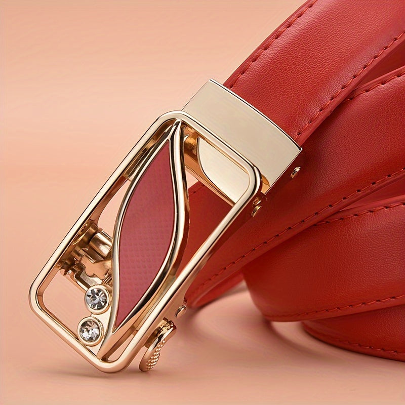 Stylish Rhinestone Embellished Pu Leather Belt - Classic Automatic Buckle, Fashionable Waist Accessory for Women, Jeans, Skirts, and Dresses, Perfect for Everyday Wear and Special Occasions