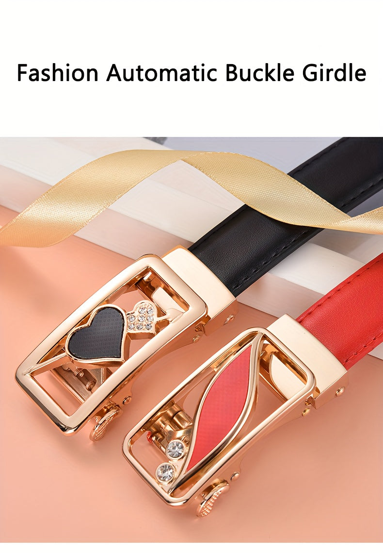 Stylish Rhinestone Embellished Pu Leather Belt - Classic Automatic Buckle, Fashionable Waist Accessory for Women, Jeans, Skirts, and Dresses, Perfect for Everyday Wear and Special Occasions