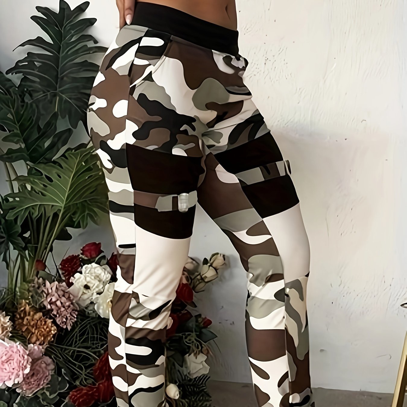 Stretchy Camo Chic Jeans - Women Jeans - High-Waisted, Slim Fit, Elastic Waistband, Versatile Fashion Denim Pants for Daily Wear, Casual Style, Comfortable and Flattering