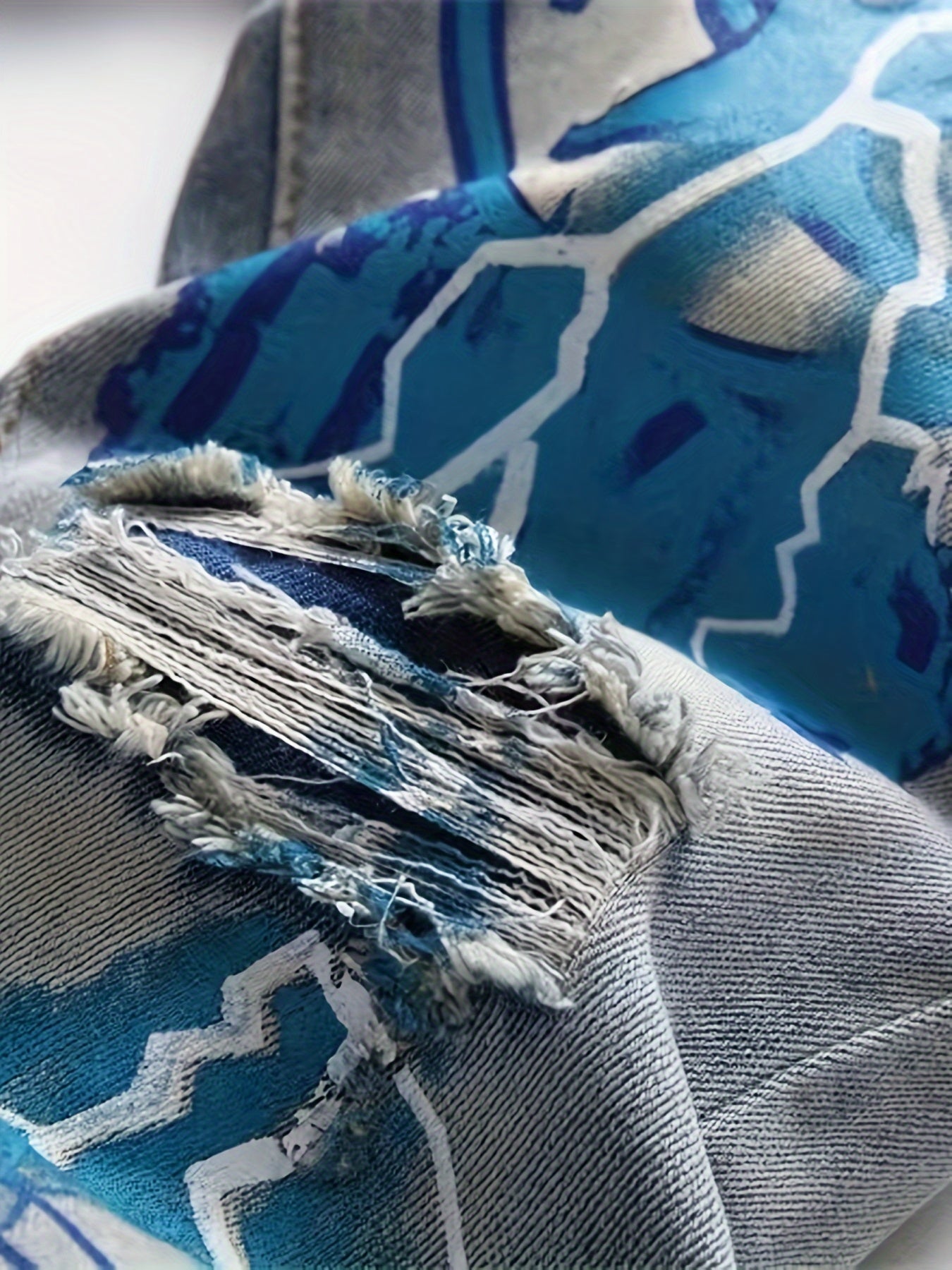 Trendy Distressed Jeans - European and American Inspired Printed Graffiti Style, Washed and Faded, Fashionable Ripped Knee, Stretchy Denim, Casual Wear for Women - Jeans