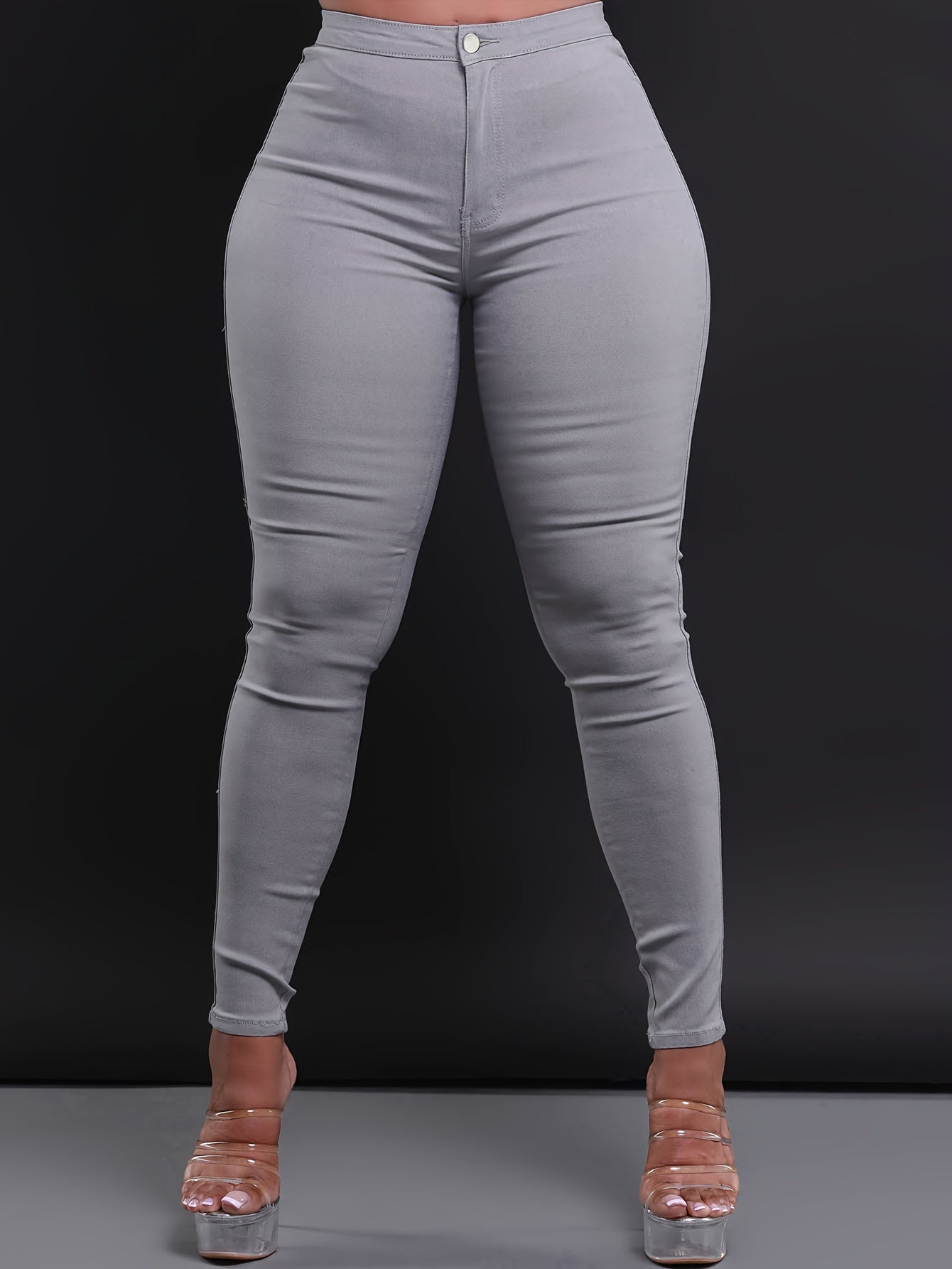 Stylish High-Waist Skinny Fit Jeans - Women Jeans - Stretch Denim, Casual, Versatile, Zipper Button Closure, Comfortable, Flattering Silhouette, Perfect for Daily Wear