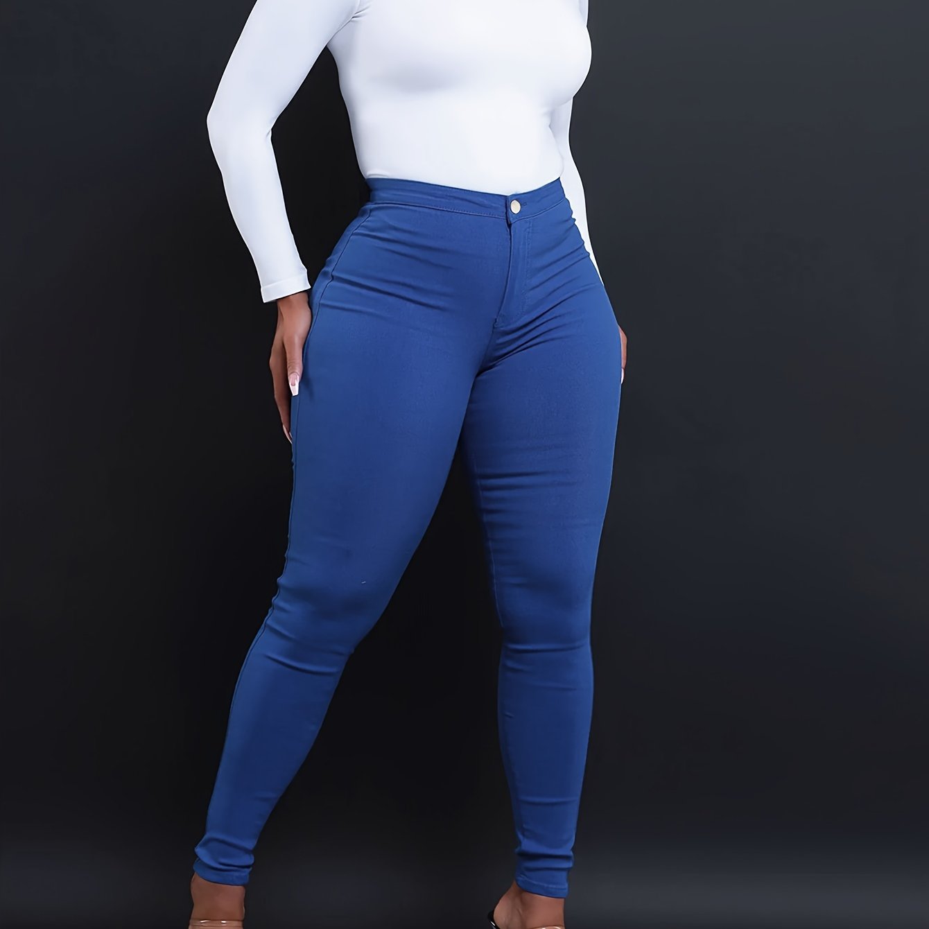 Stylish High-Waist Skinny Fit Jeans - Women Jeans - Stretch Denim, Casual, Versatile, Zipper Button Closure, Comfortable, Flattering Silhouette, Perfect for Daily Wear
