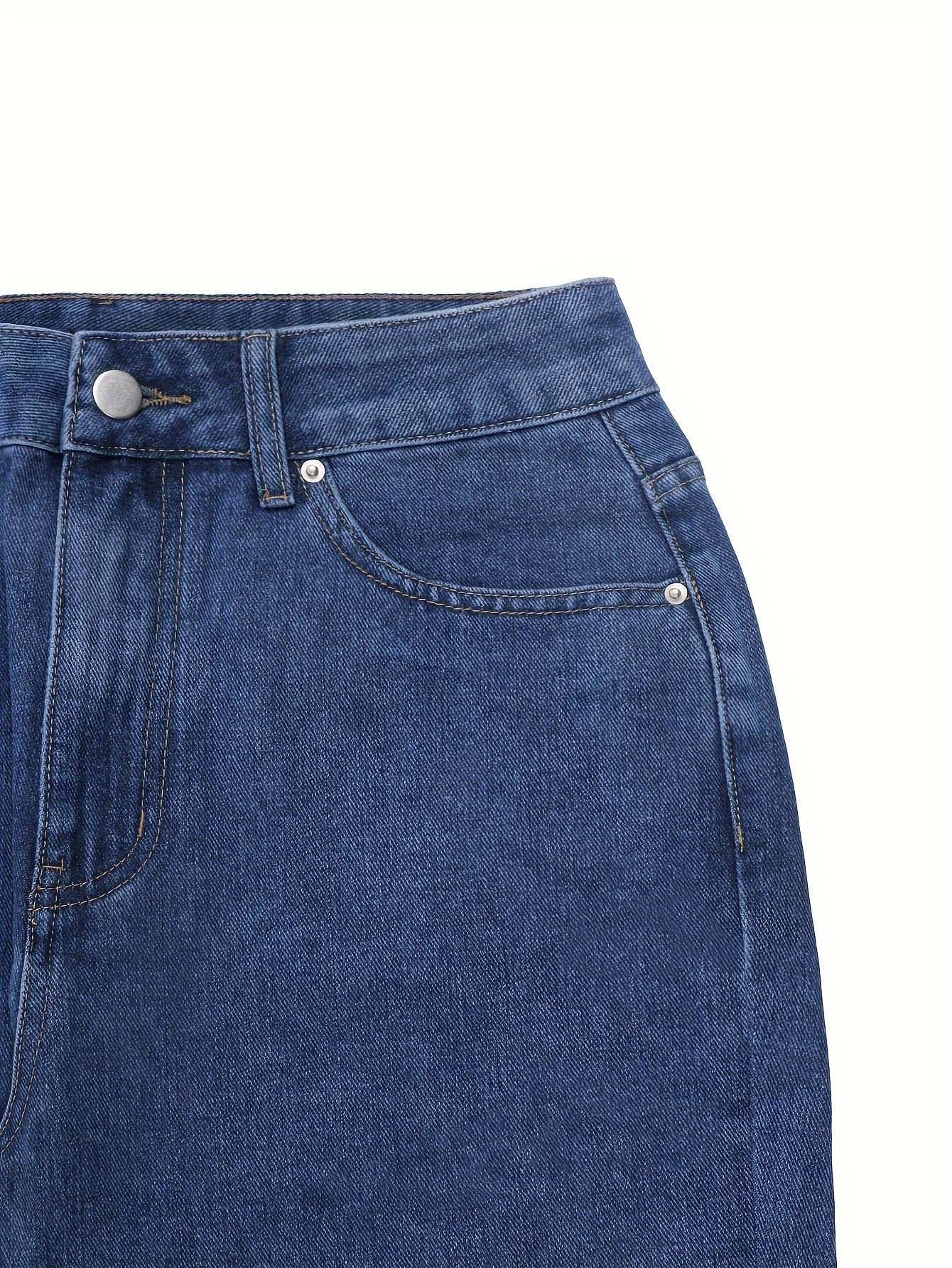 Vintage Chic High-Waisted Relaxed Fit Mom Jeans - Women Jeans - 90s Inspired, Straight Leg, Machine Washable, Comfortable, Y2K Retro Style, Blue Denim, Easy Care