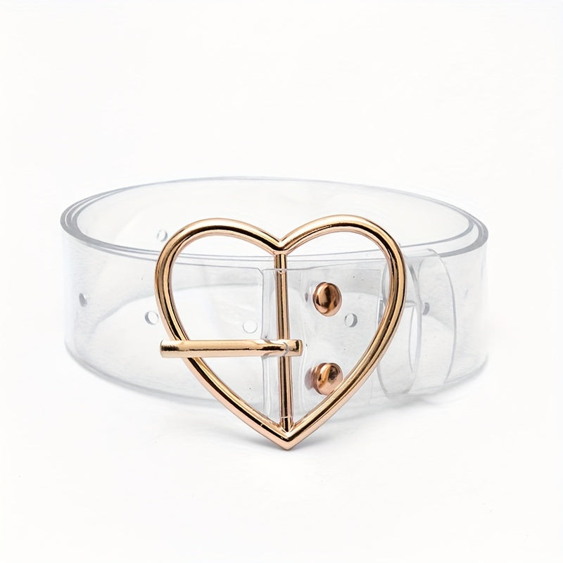 Stylish Heart Buckle Waist Belt - Transparent, Hollow Out, Eyelet Design, Adjustable, Casual, Chic - Decorative Dress Girdle for Women, Jeans Pants Accessories