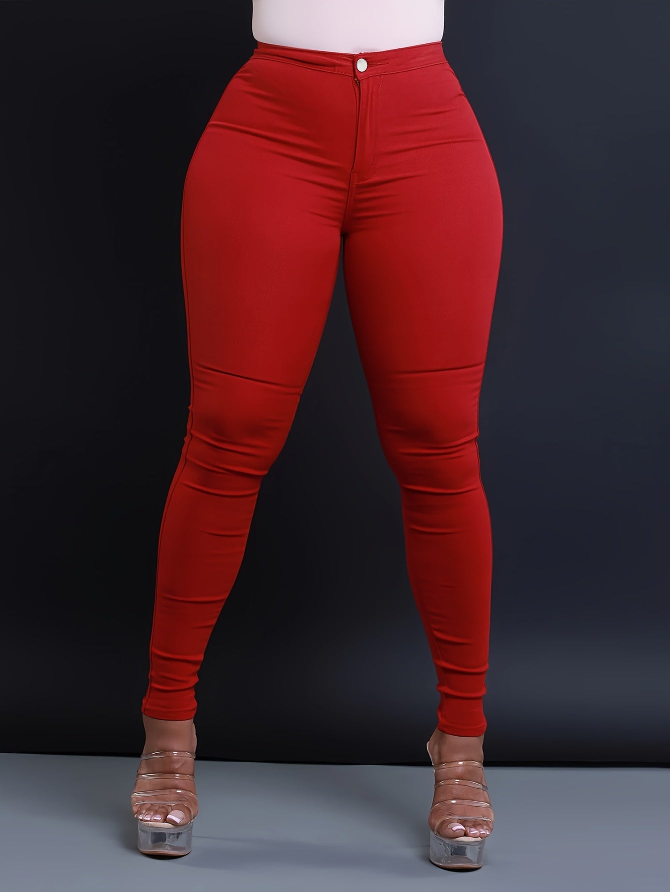 Stylish High-Waist Skinny Fit Jeans - Women Jeans - Stretch Denim, Casual, Versatile, Zipper Button Closure, Comfortable, Flattering Silhouette, Perfect for Daily Wear