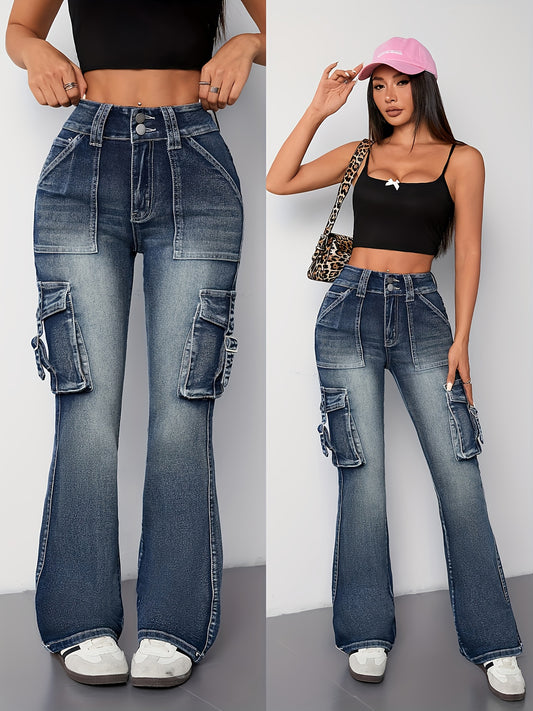 Stylish High-Waisted Cotton Blend Jeans - Women Jeans - Four-Season Stretchy Water Washable Geometric Pattern Casual Work Pants with Comfortable Fit and Versatile Style for Daily Wear