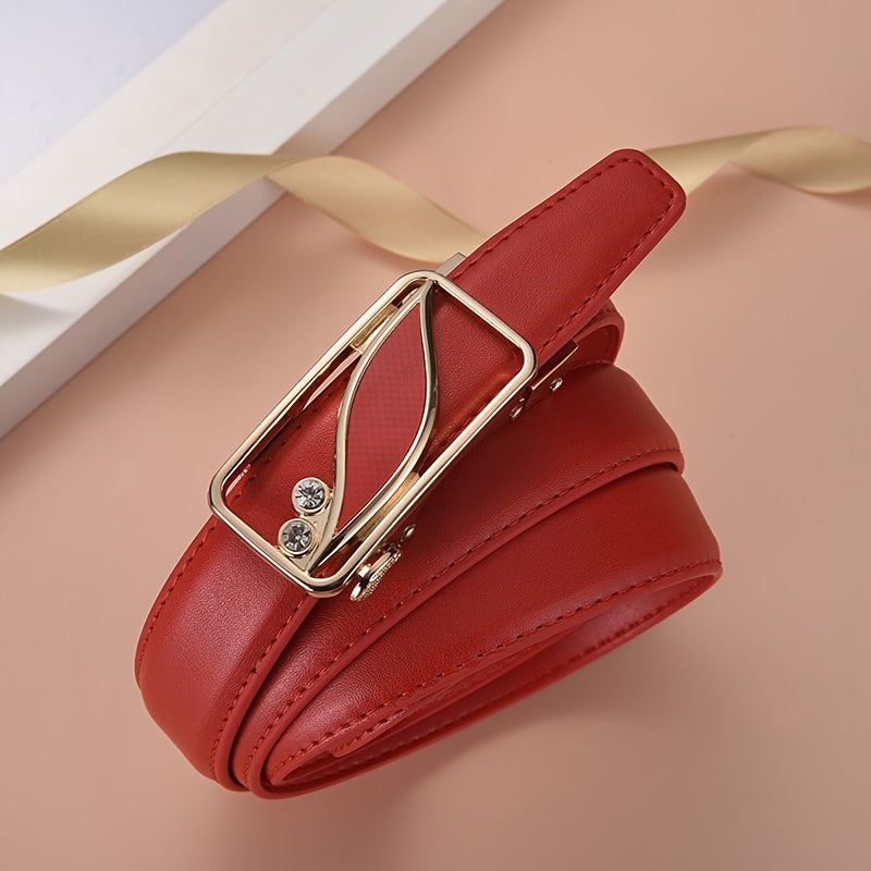 Stylish Rhinestone Embellished Pu Leather Belt - Classic Automatic Buckle, Fashionable Waist Accessory for Women, Jeans, Skirts, and Dresses, Perfect for Everyday Wear and Special Occasions