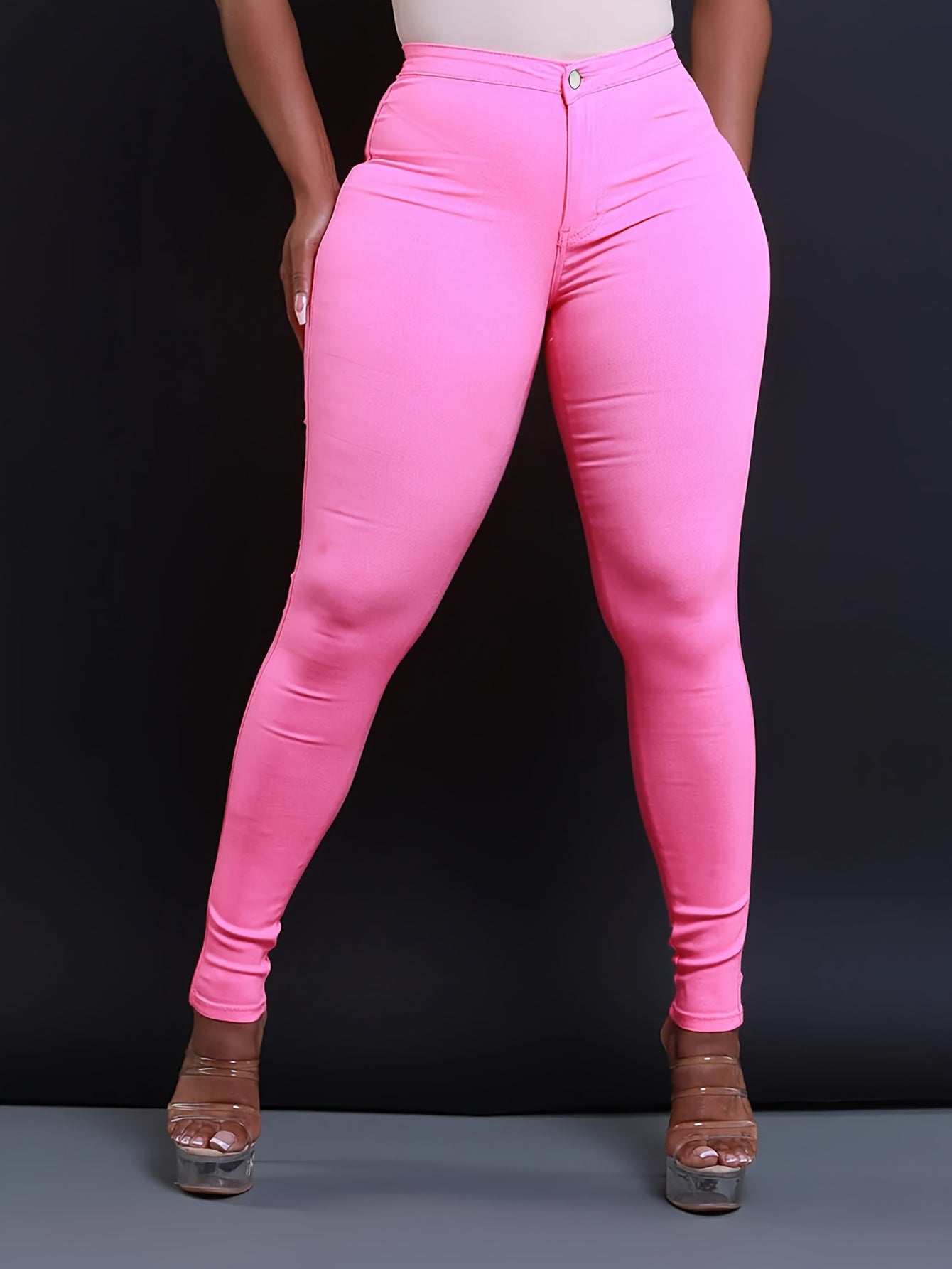 Stylish High-Waist Skinny Fit Jeans - Women Jeans - Stretch Denim, Casual, Versatile, Zipper Button Closure, Comfortable, Flattering Silhouette, Perfect for Daily Wear