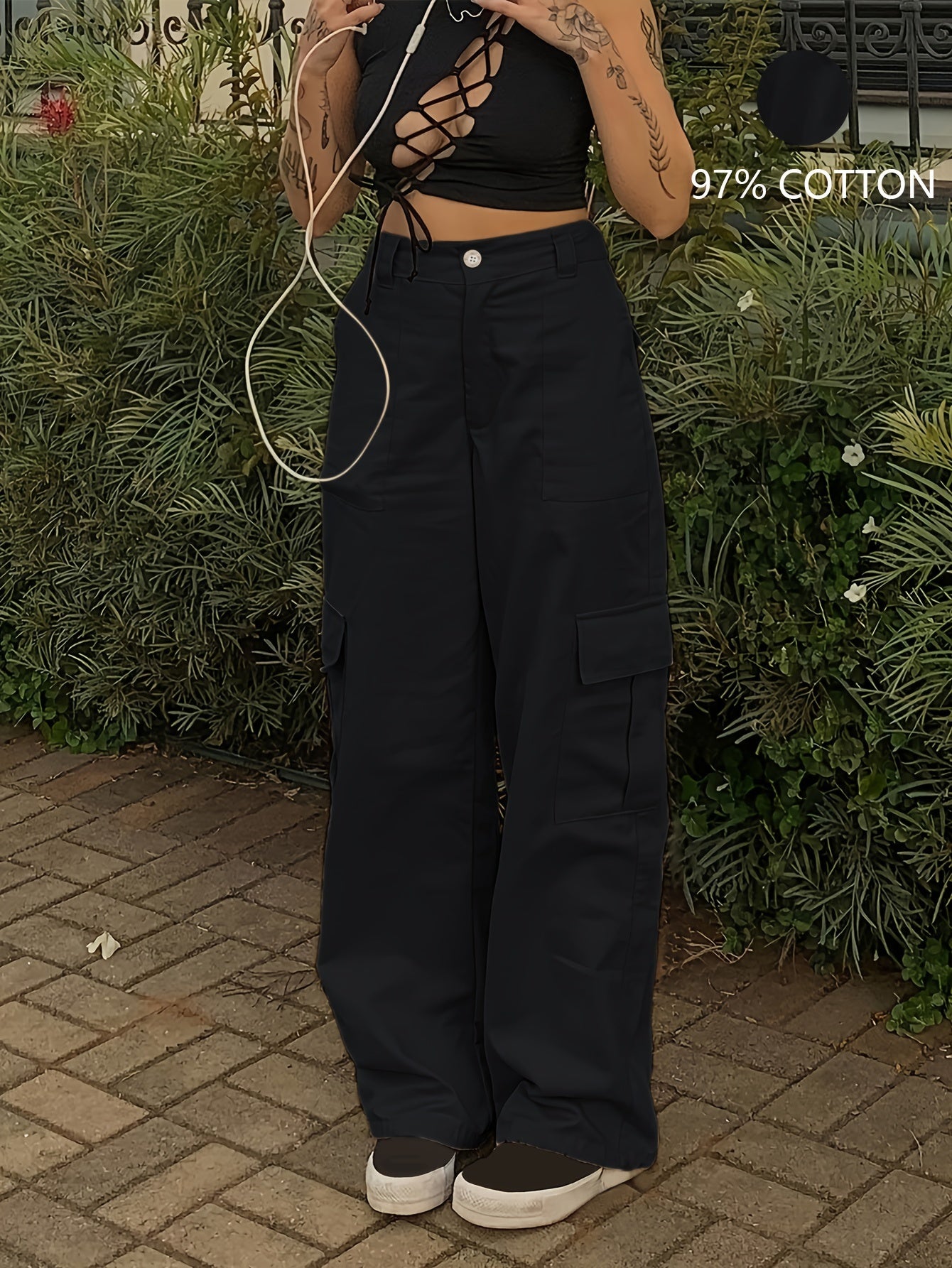 Stylish Y2K Khaki Cargo Denim Pants - Women Jeans - Fashionable Retro High Waist Straight Leg, Loose Fit, Large Pockets, Casual Street Hip-hop Style, Comfortable Wear for Daily Life