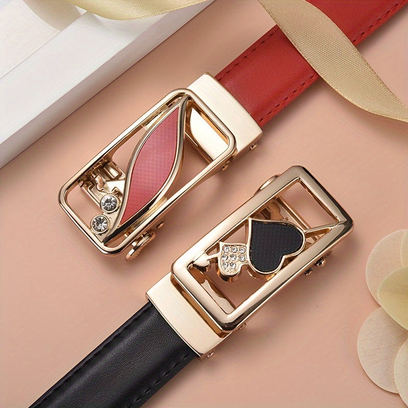 Stylish Rhinestone Embellished Pu Leather Belt - Classic Automatic Buckle, Fashionable Waist Accessory for Women, Jeans, Skirts, and Dresses, Perfect for Everyday Wear and Special Occasions